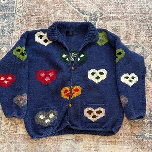 Wool Handmade Vintage Heart Sweater Cardigan